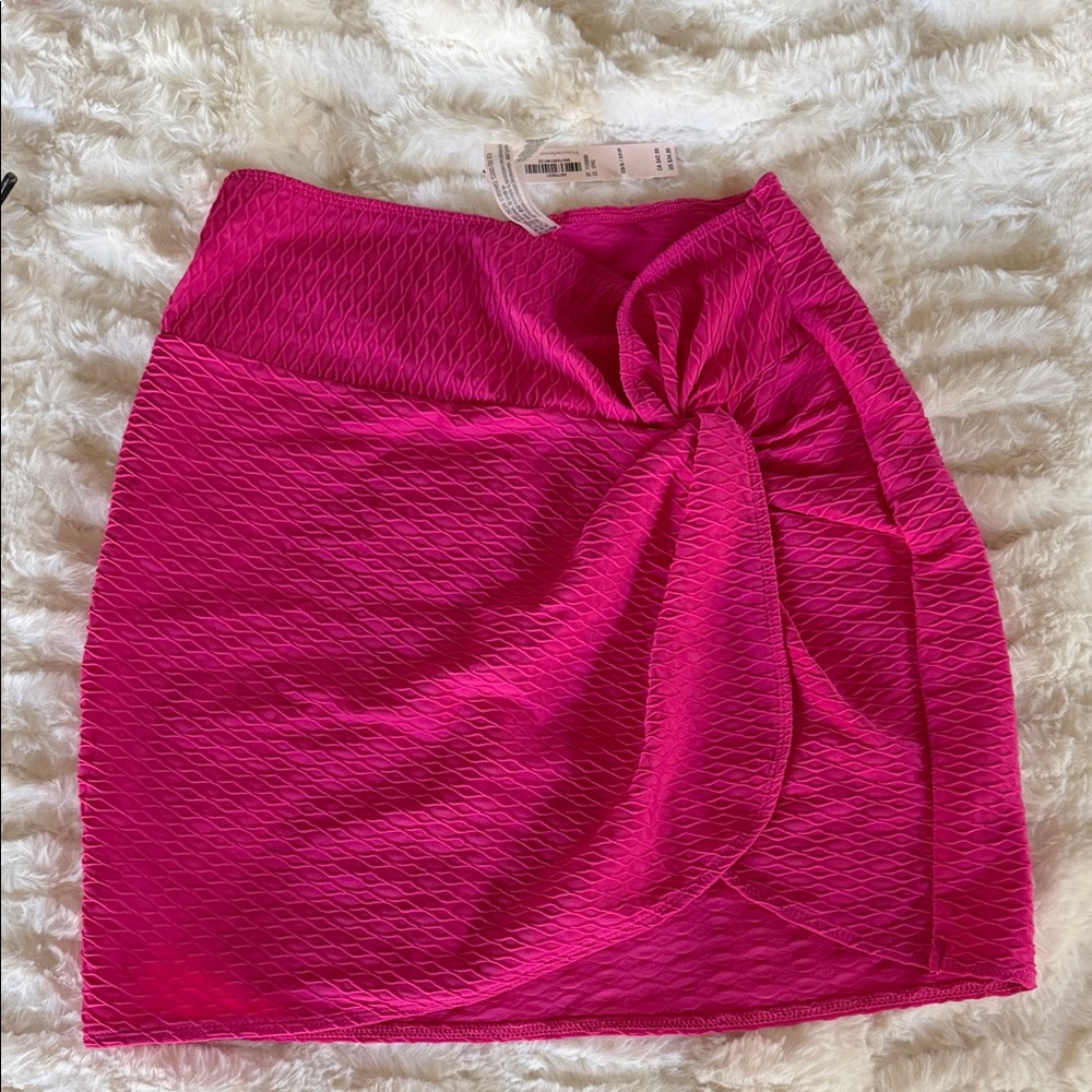 Women’s Hot Pink Knot-Front Textured Mini Swim Skirt Cover-up